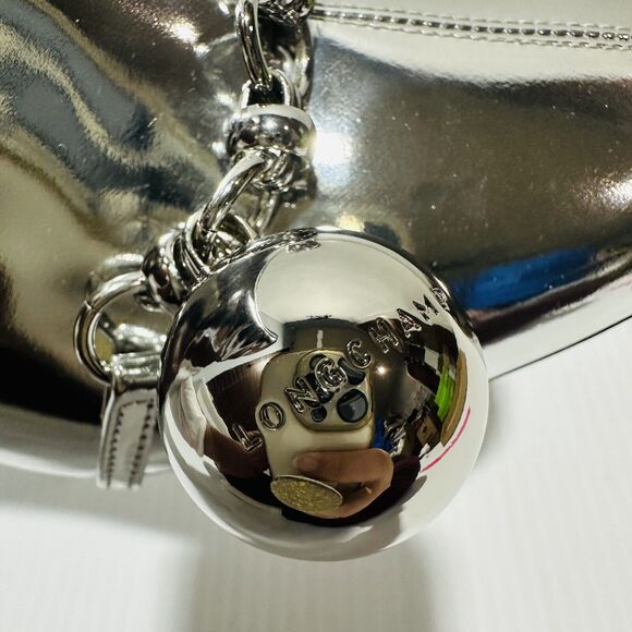 Longchamp Bootie 40/ US 10 Silver Patent Leather Block Heel Ankle Boots $775 - Picture 12 of 12